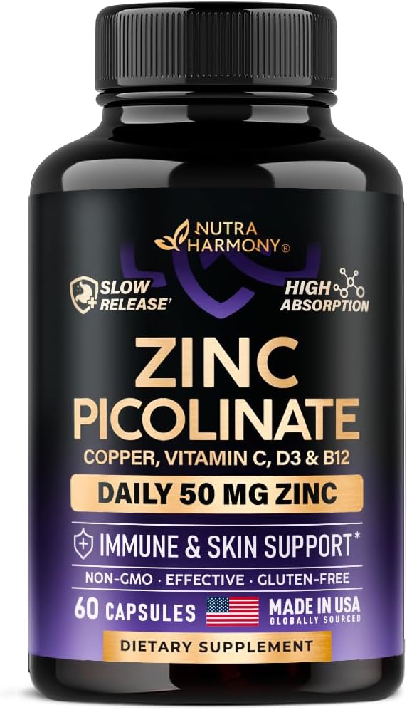 Zink Picolinaat 50mg - Zinksupplement met koper, vitamine D3 & B12 - Maagvriendelijk 