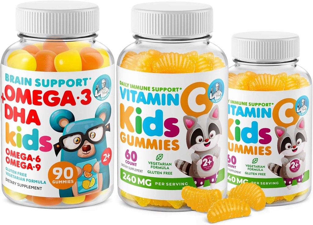 Omega-3 DHA Gummies & Vitamin C Gummies for Kids & Adults 