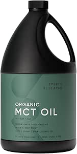 Recherche sportive Keto MCT Huile de noix de coco bio - Combustible acide gras pour le corps + cerveau - Triple ingrédient C8, C10, C12 MCT - Parfait dans le café, le thé, et plus - Non-OGM et végétalien - Non aromatisé (128 Oz)