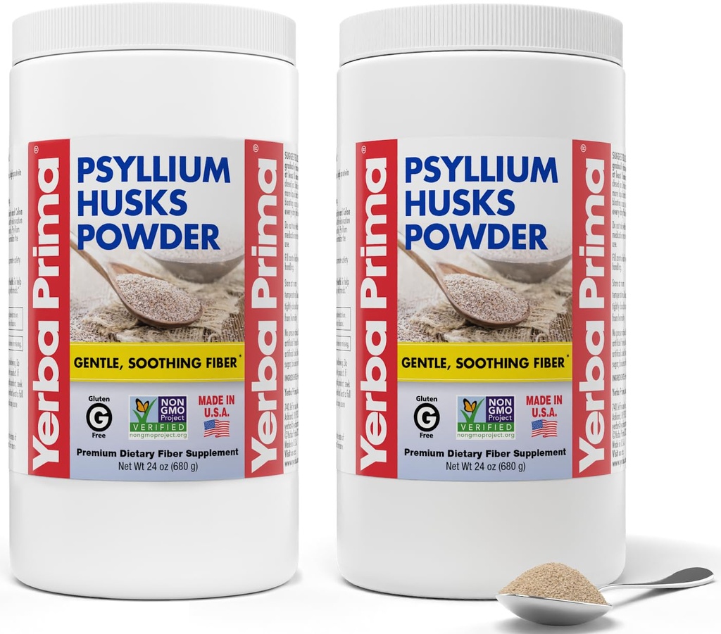 Yerba Prima Psyllium Husks Powder - 24 oz (pakket van 2) - Ongearomatiseerd - Fine Ground - Natural Fiber Supplement met Oplosbare & Onoplosbaar Vezel