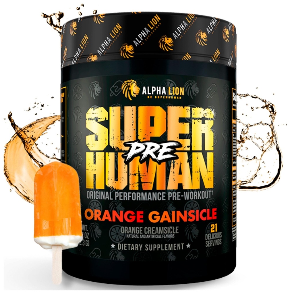 ALPHA LION Superhuman Pre Workout Powder, Beta Alanine, L-Taurine & Tri-Source Cafeine for Sustained Energy & Focus, Nitric Oxide & Citrulline for Pump (21 Servings, Orange Gainsicle)