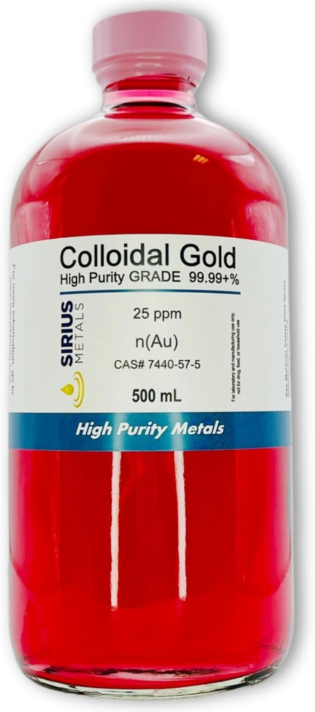 Echt goud (Closed Gold) 25 ppm - 99,99+% Zuiverheid - 500 ml (16,9 Fl Oz) in glazen fles - Made in USA