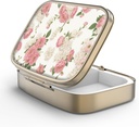Pill Case Pill Box met Mirror Retro 2 Compartiment Kleine pil Case voor Purse of Pocket Brons Rechthoekige Pill Box of vitamines, Visolie, Supplementen, Pill Bevat reizen Gifts(Retro Roze Floral)