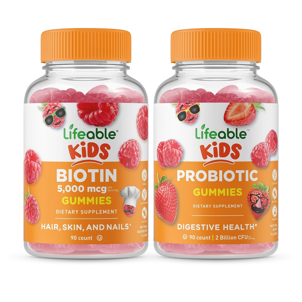 Lifeable Biotin Kids + Probiotic 2 Miljard CFU Kids, Gummies Bundle - Grote Proeverij, Vitamine Supplement, Glutenvrij, GGO vrij, Kauwbare Gummy