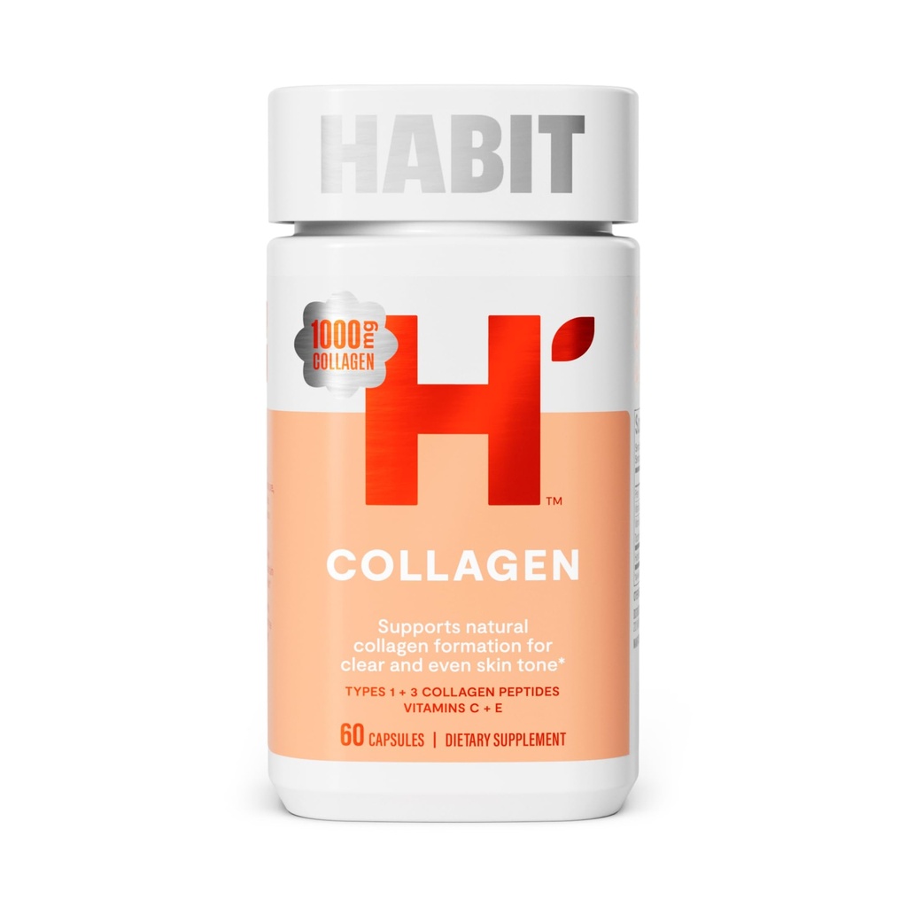 Habit Collageen Supplement (60 capsules) - New Look, 2000mg Collageen Peptiden, Vitamine C & Vitamine E, Huidgezondheid, Antioxidanten, Non-GMO, Glutenvrij (1 verpakking)