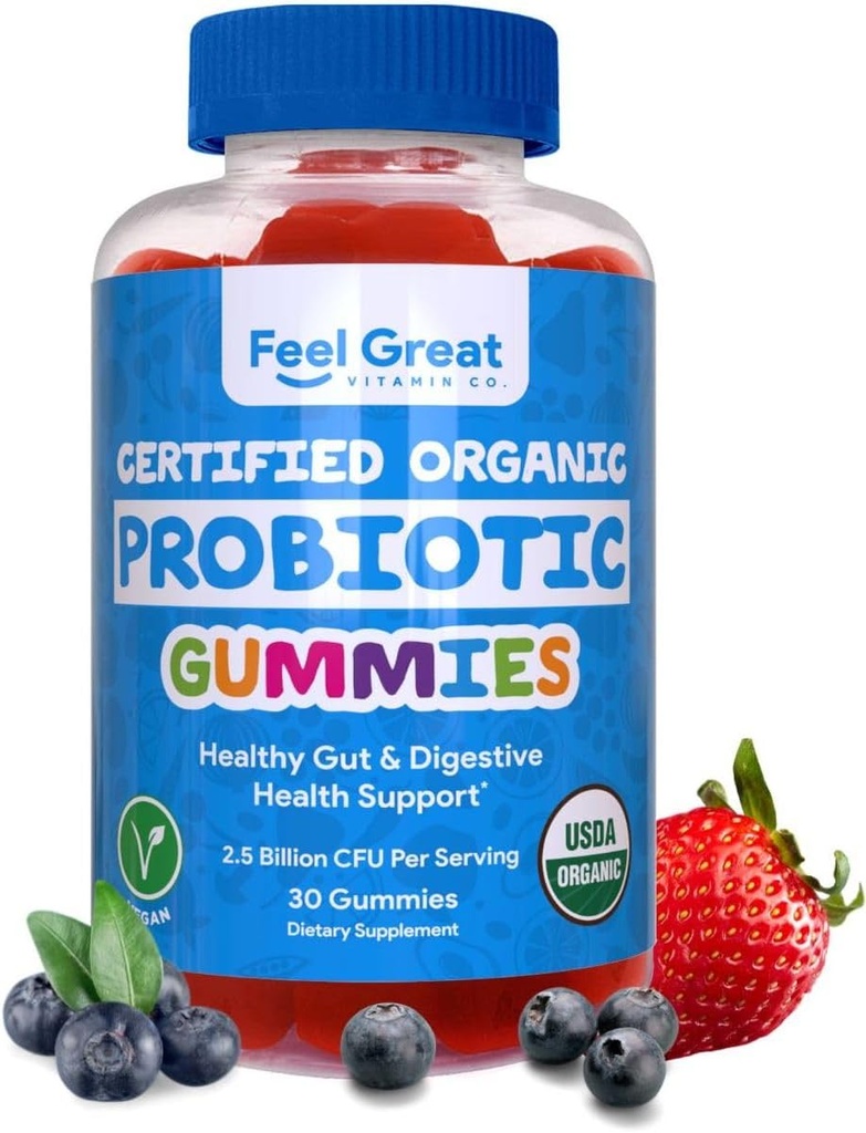 Feel Great USDA Probiotic Gummies for Adults and Kids - 2,5 miljard CFU (30 dagen) 