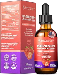 Glycinat de magnésium gouttes liquides 1500mg avec Citrate de magnésium et Taurate, L-Theaine, Vitamine D3, B6, soutient le calme, le sommeil, la relaxation musculaire, les crampes et l'énergie des jambes, saveur de fraise, 60 ml