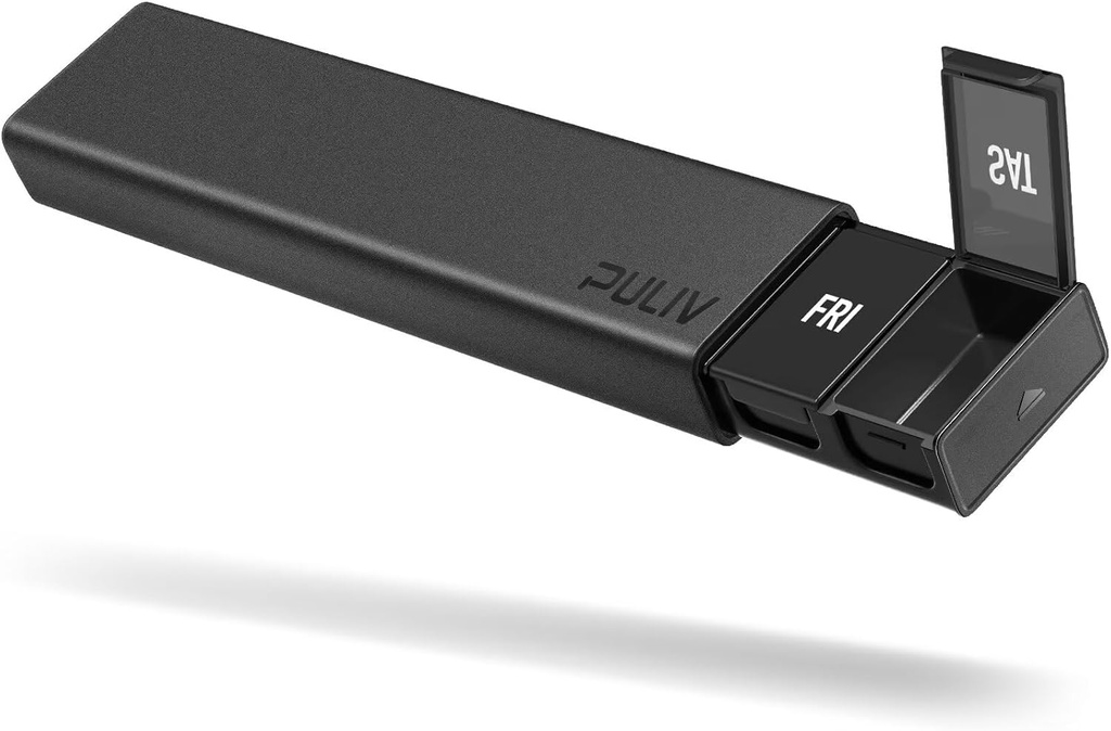 PULIV Dual Black Lichtdichte Wekelijkse Pillen Organisator, Extra Large Travel Pillen Box 7 Dag met Privacybescherming ontwerp, BPA-gratis dagelijkse Pillen koffers voor Vitaminen, Visolie, Medicijnen, Supplementen