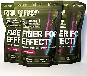 Fibre et Magnésium Gommies, soutient la santé digestive, soulage la constipation, aide à prévenir les hémorroïdes, a à la fois la fibre soluble et insoluble, fabriqué aux États-Unis, 60 ct (3)