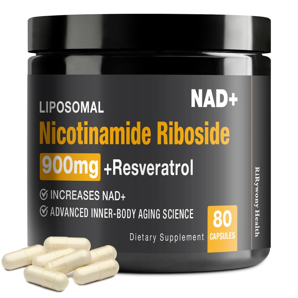 Supplément NAD - NAD+ avec nicotinamide Riboside (NR) et resvératrol Quercetin 900mg Pure Organic NAD Plus pour la réparation cellulaire Vieillissement sain Fonction cérébrale, 80 Capsules