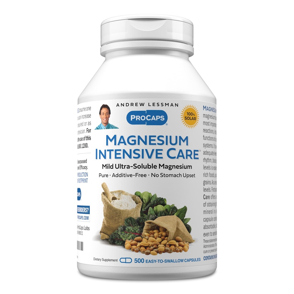 Andrew Lessman Soins intensifs en magnésium 500 capsules – 200mg Magnésium ultra-soluble doux, soutient les nerfs, les muscles, le cerveau et le cœur, aucun additif, doux à même les ventres les plus sensibles