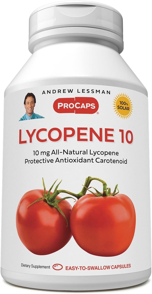 ANDREW LESSMAN Lycopène 10 mg - 360 Softgels - Caroténoïde anti-oxydant protecteur. Aide à protéger les tissus contre les dommages radiques, soutient le sein, la prostate, le système cardiovasculaire. Aucun additif