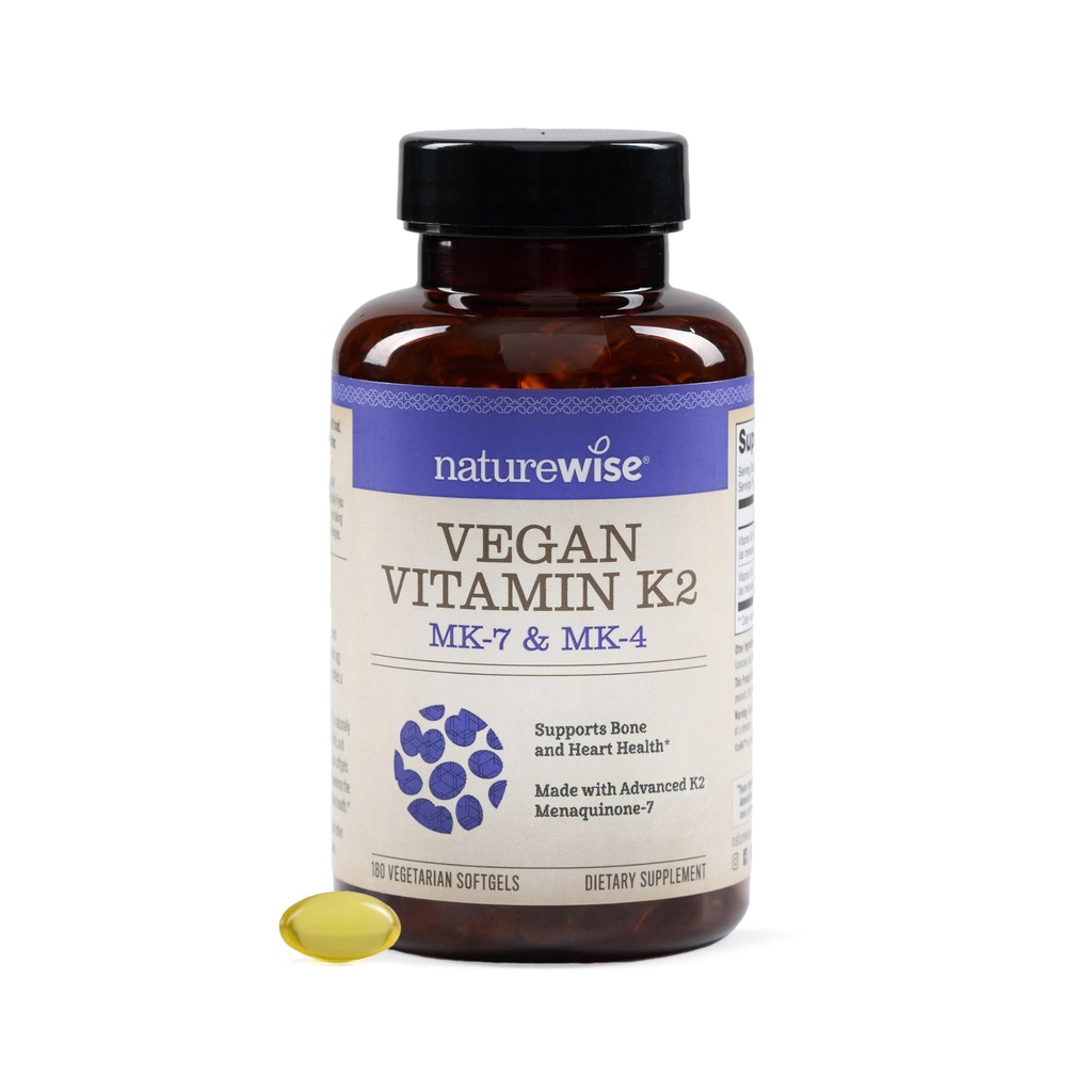NatureWise Vitamin K2 600mcg Supplement met MK-7 100mcg & MK-4 500mcg - Enhanced Bio available Formula - K Complex for Bone and Heart Health - Vegan, Gluten Free, Non-GMO -180 Softgels[6-Maandelijkse voorziening]
