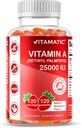 Vitamatic Sugar Free Vitamin A 25000 IE Gummies (Retinyl Palmitate) - Natural Strawberry Flavor - 120 Pectin Based Gummies (3 flessen)