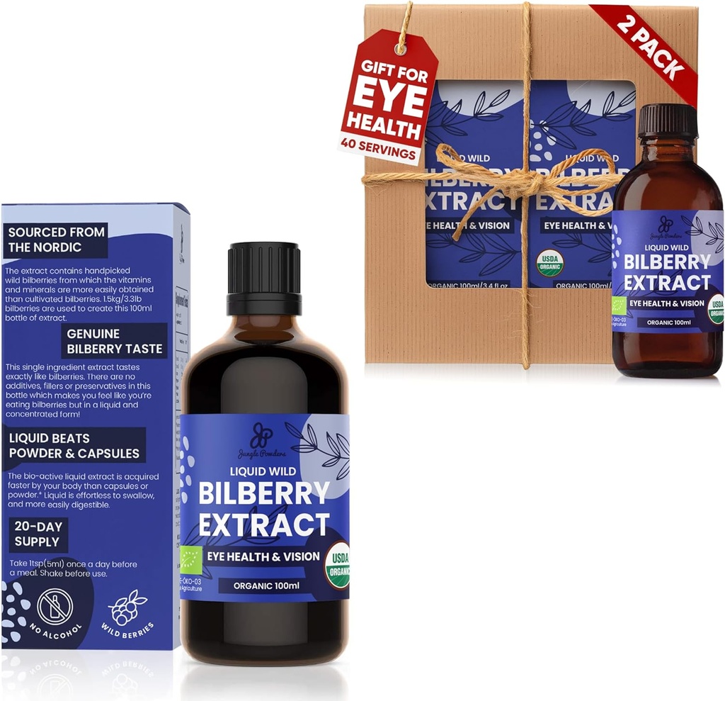 Jungle poeders wilde bosbessen extract 3x3.4oz Fles vloeibare bosbes anthocyanine alcohol-vrije Europese bosbes bosbes supplement voor ogen hoge biologische beschikbaarheid vloeibare extract