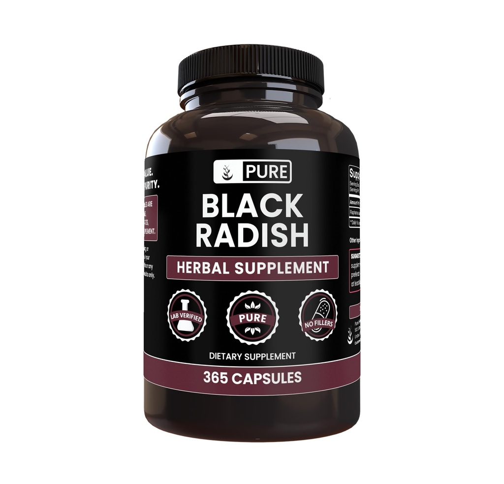 Ingrédients originaux purs Radish noir (365 Capsules) Pas de Magnésium ou de Rice Filters, Toujours Pure, Verified Lab