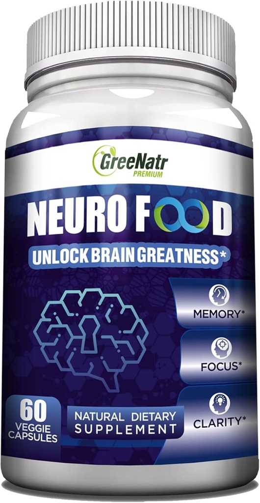 GreeNatr Suppléments Cerveau pour la Mémoire et la Focus - Ginko Biloba Capsules Supplément Cerveau Booster avec B1, Acide Folique et Calcium - Suppléments Mémoire pour la Santé Cognitive et Crain 60 Capsules (1 bouteille)