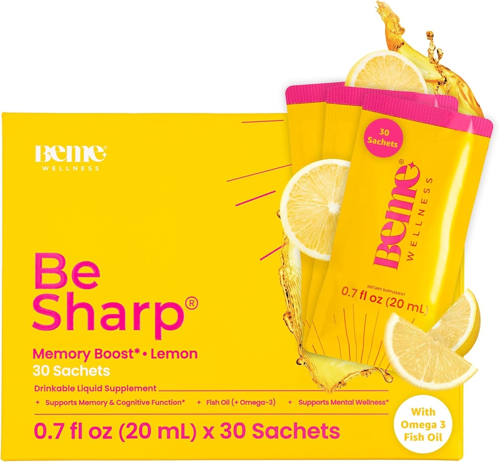 BeMe Liquid Omega 3 Fish Oil - Kurkuma Curcumin, Citroen Balm Extract & Omega 3 Supplement voor vrouwen - Gepatenteerde EPAX® voor snelle absorptie & hoge biologische beschikbaarheid - Ondersteunt geheugen & hersengezondheid