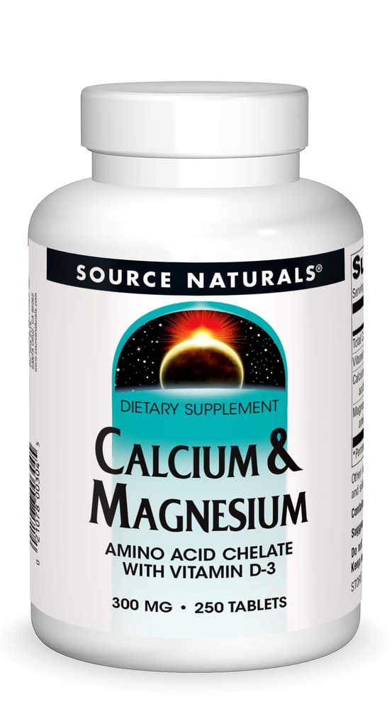 Bron Naturals Calcium & Magnesium, Aminozuur Complex met vitamine D-3, 300 MG - 250 tabletten