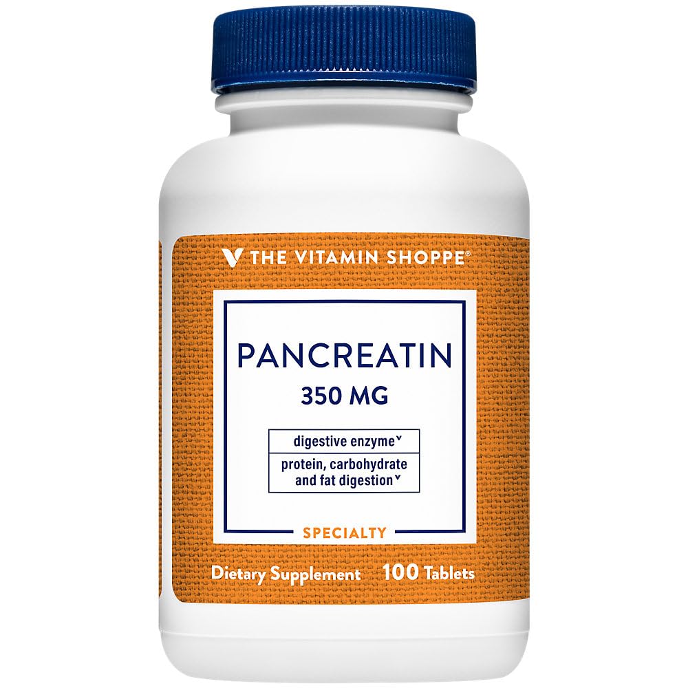 De Vitamine Shoppe Pancretan 500MG, Natuurlijke Digestieve Enzyme Supplement, Ondersteunt de spijsvertering van vetten, eiwitten, Koolhydraten (100 tabletten)