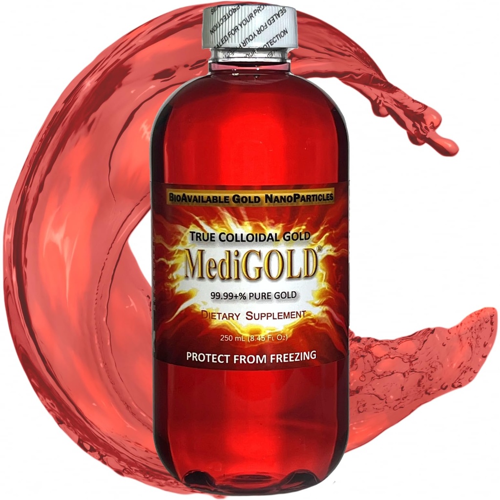 MediGOLD® True Colloïdal Gold AuNP Supplément nutritionnel - 250 ml en bouteille en plastique transparent