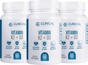 Klinische effecten Vitamine K2 + D3 - K2 + D3 Vitaminesupplement met Bioperine Black Pepper Extract en Calcium voor Bone and Heart Health Ondersteuning - 3 Pack - Max Absorptie - Made in The USA