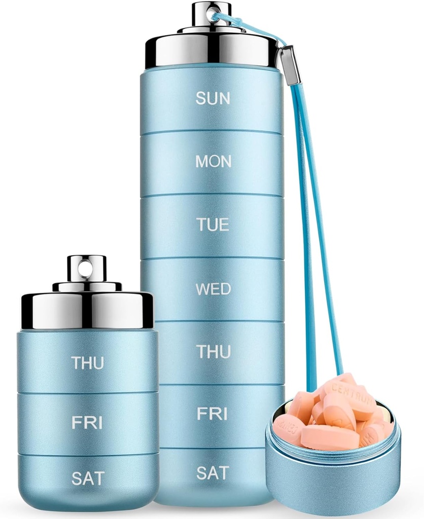 Mossime Metal Pill Organizer Weekly, Stackable Waterproof Travel Pill Box, grand conteneur en alliage d'aluminium, BPA gratuit 7 jours de médecine quotidienne Organisateur pour la vitamine, huile de poisson, supplément