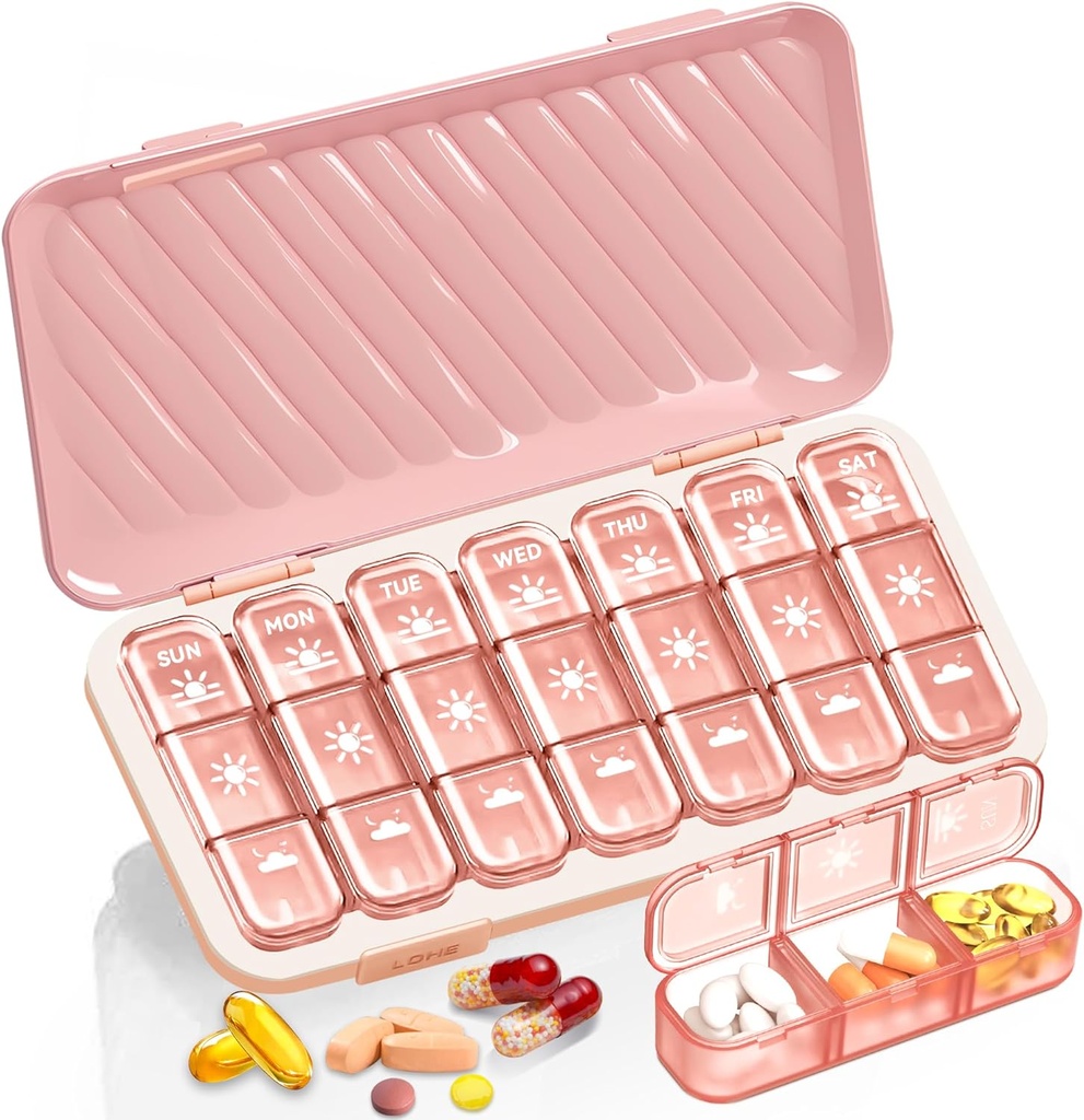 Pillen Organisator 3 keer per dag, 7 dagen pil Box - GloDeals Weekly pil Organizer, Draagbare dagelijkse geneeskunde Container Dispenser geval voor vitamine visolie supplement, Roze