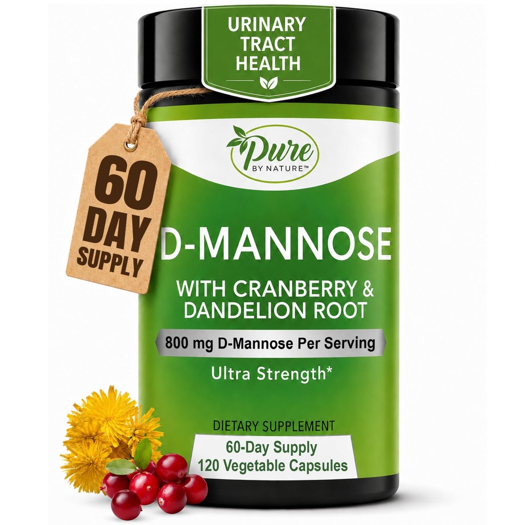 Pure By Nature D-Mannose met Cranberry en Dandelion Root, 120 Tellen