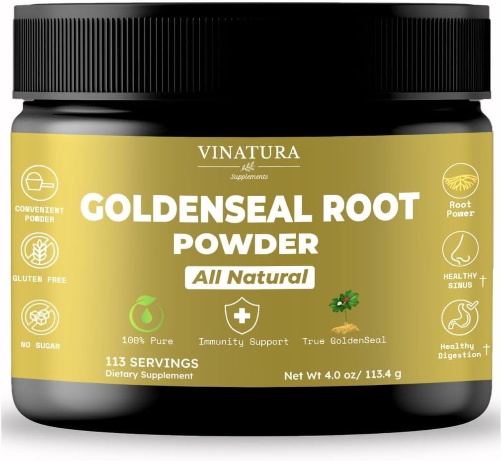 Goldenseal Root Powder - 4 oz, 113 porties *USA Made & Tested* Pure Natural Goldenseal Root Powder Supplement