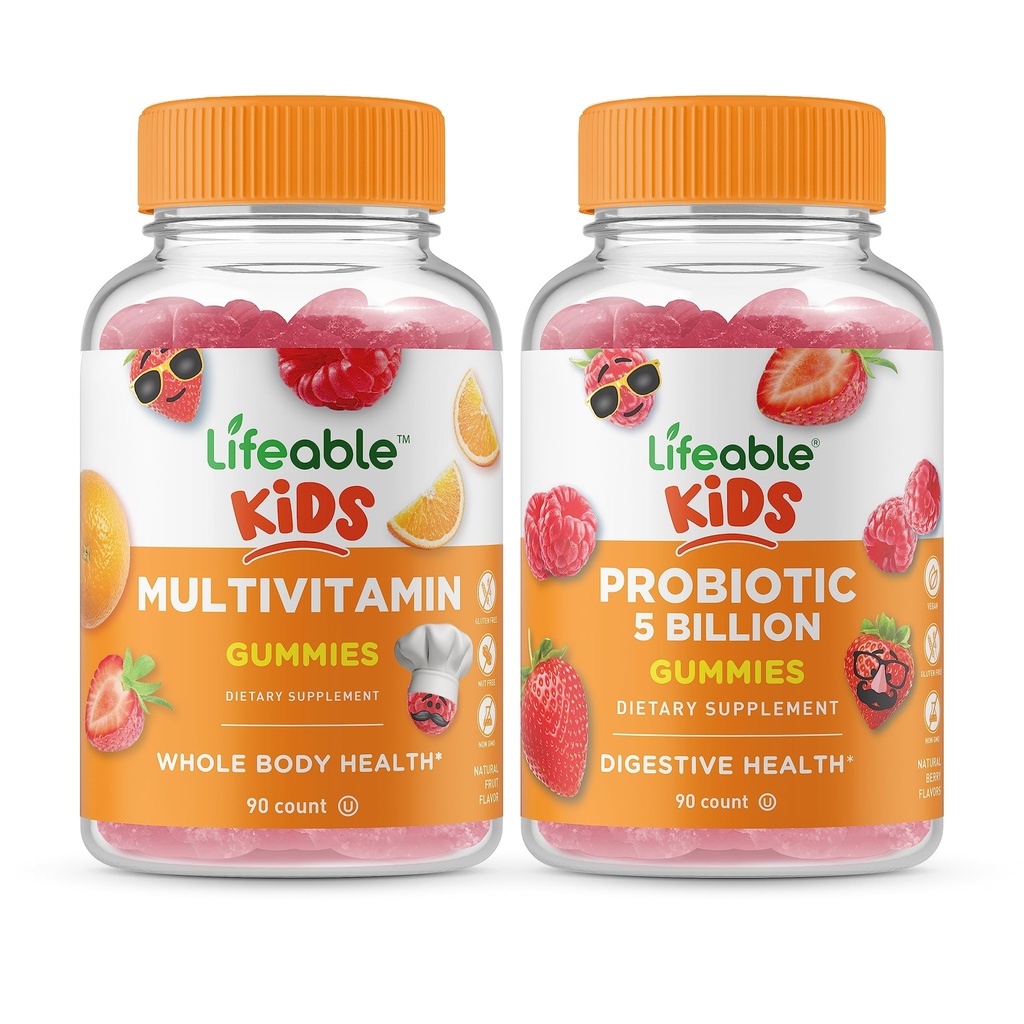 Levensbare Multivitamine Kids + Probiotica 5 miljard Kids, Gummies Bundle - Grote Proeverij, Vitamine Supplement, Glutenvrij, GGO-vrij, Kauwbare Gummy