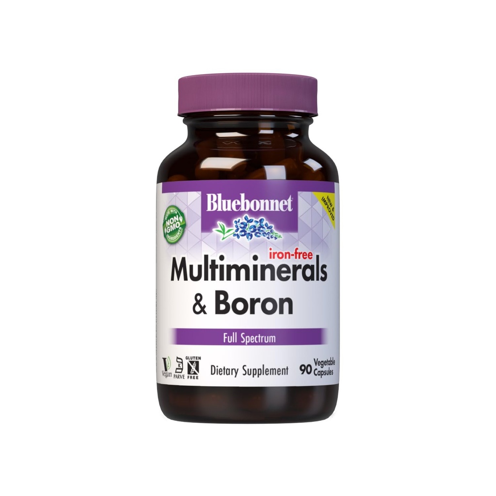 Bluebonnet Multi Mineral Plus Boron Capsules végétariennes sans fer,White 90 Compte