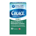 Colace 2-In-1 Stool Softener & Sticulant Laxative Tablets, Zachte Constipatie Relief in 6-12 uur, 30 tellen