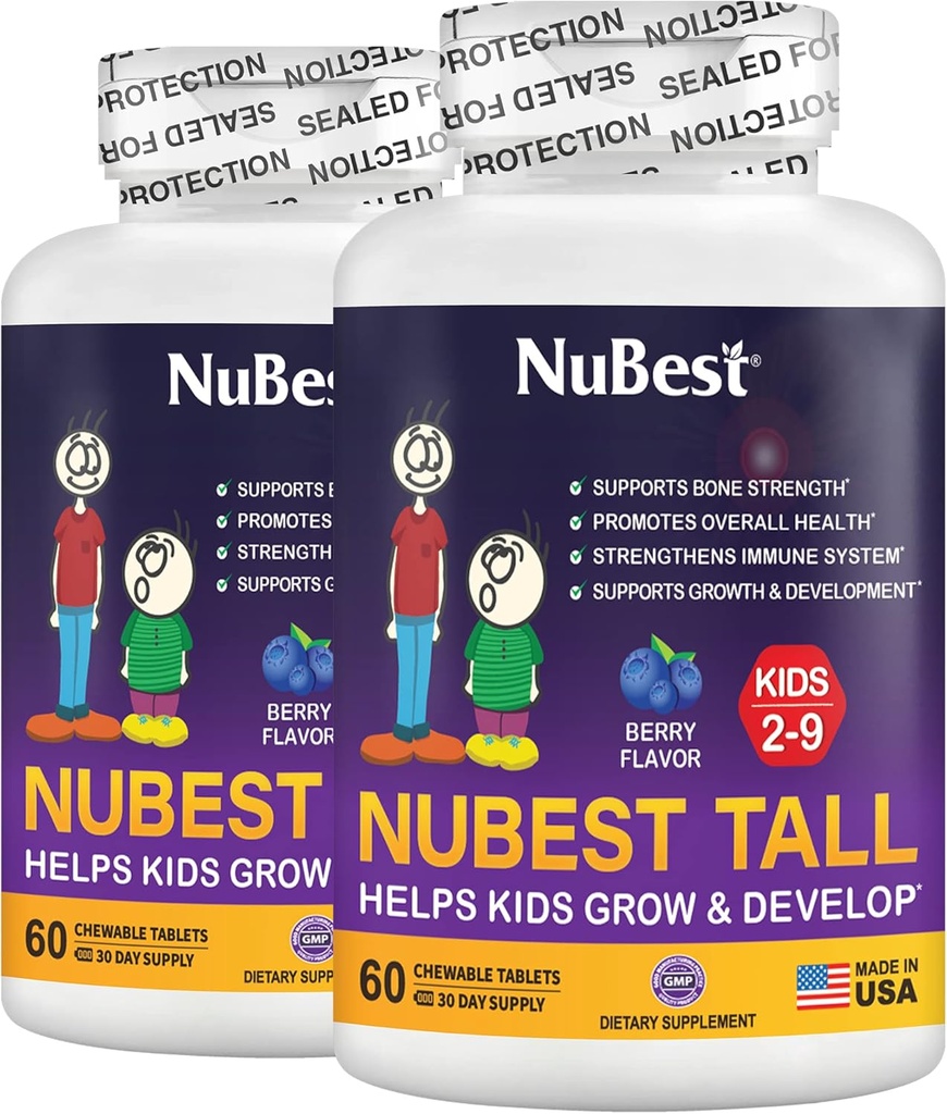 NuBest Tall Kids - Multivitaminen & Minerals voor de leeftijd van 2 tot 9 - Botsterkte & Immunity Support - Helpt kinderen, peuters Gezond - Dierenvorm - 120 Kauwbare Berry Tablets