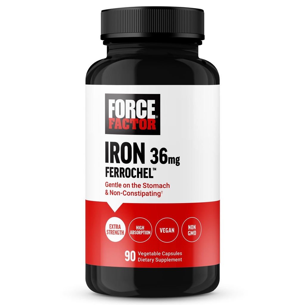 Force Factor, ijzersupplement voor vrouwen en mannen, niet-consipatief, zacht op de maag, ijzer bisglycinaat 36mg, 90 plantaardige capsules