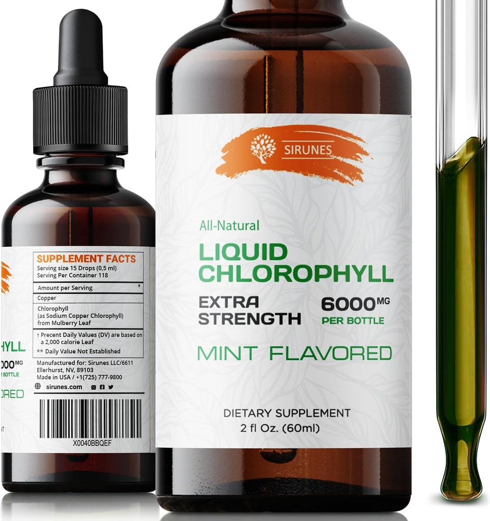 Gouttes de chlorophylle liquide - Extrait de chlorophylline de cuivre de sodium naturel - Nettoyer et soutenir votre système immunitaire et l'énergie naturellement - vert végétalien, non-OGM alimentaire Teinture - bouteille de 2 fl. Oz
