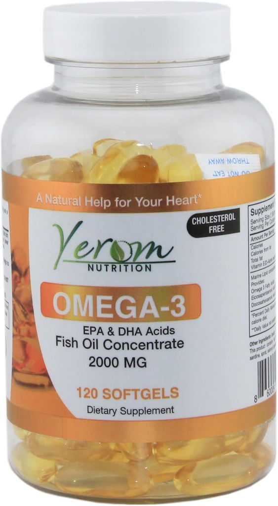 Omega 3 Fish Oil - High-Potency EPA & DHA, ondersteunt hart, hersenen & Joint Health, 120 Softgels.