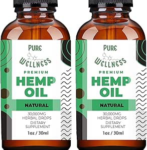 Pure Wellness Hennepzaadoliedruppels Pepermuntsmaak voor verbeterde cognitieve functie, Omega 3 6 9 vetzuren, biologische, niet-GMO, veganistische (natuurlijke hennep, 2-pack)