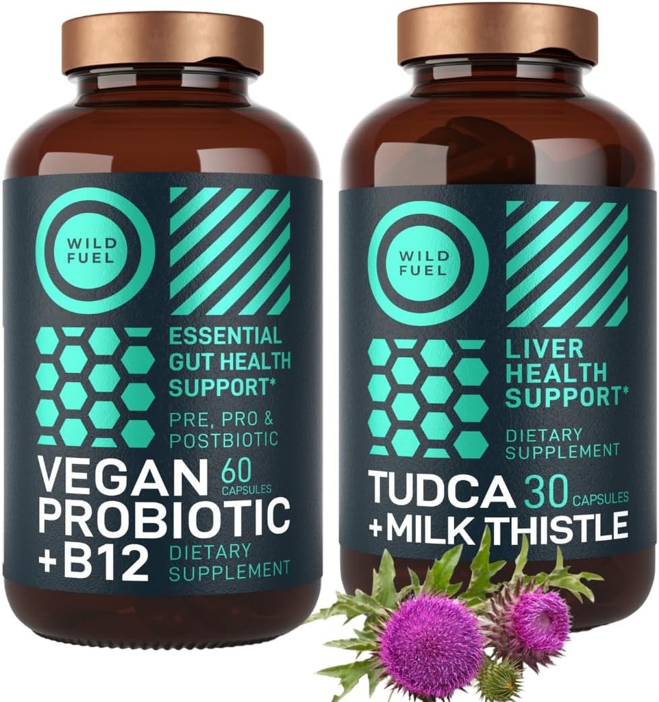 WILD BRANDSTOF TUCCA met Milk Thistle Supplement en Vegan Probiotic Plus B12 Algemene Lever Reiniging en Gut Health Bundle