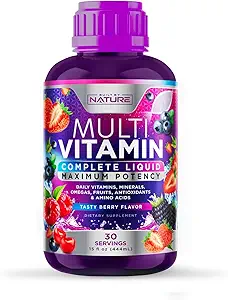 Liquid Multivitamin for Women, Men, and Kids - Liquid Vitamins Supplement for Adults - Natural Multimineral - Vegan, Non-GMO, Gluten Free, Sugar Free – Delicious Berry Flavor - 15 Fl Oz, 30 Servings