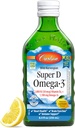 Carlson - Super D Omega-3, Wild-Caught Norwegian Arctic Cod Liver Oil, 2000 I.E. (50 mcg) Vitamine D3, 1100 mg Omega-3s, duurzaam verkregen Nordic Fish Oil Liquid, Citroen, 250 ml
