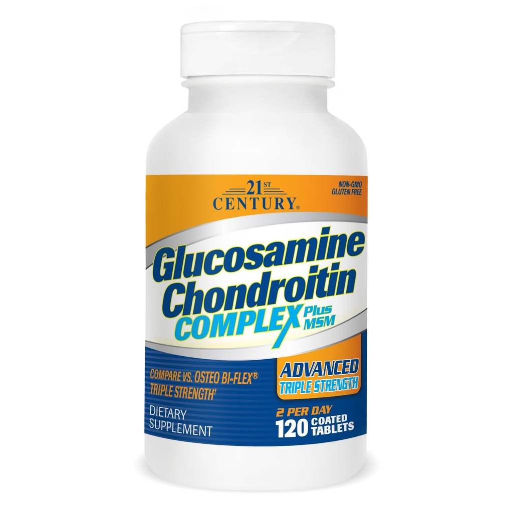 21ème siècle Glucosamine Complexe Chondroïtine Plus MSM, triple force avancée, 120 comprimés