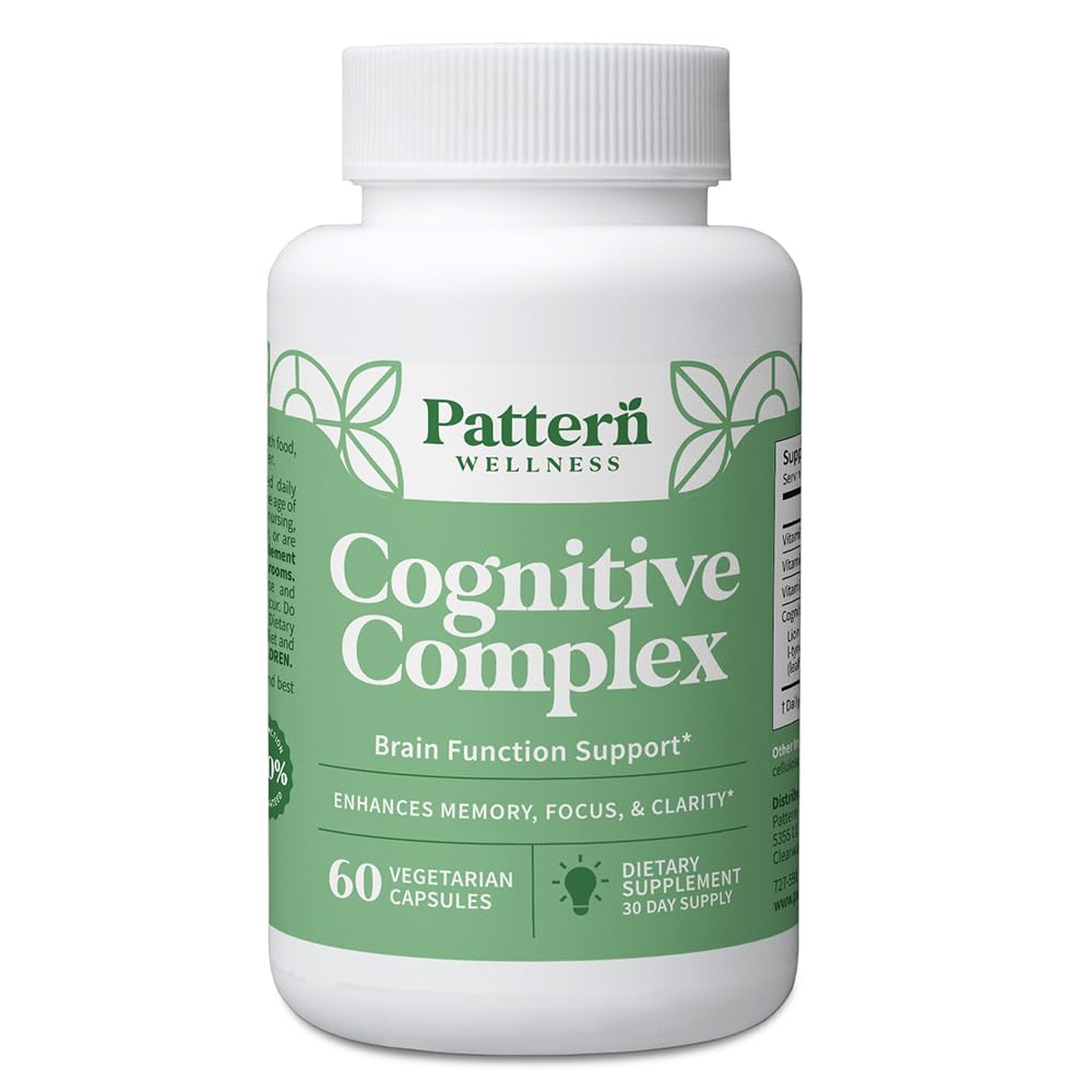 Patroon Wellness Cognitive Complex Supplement Ondersteunt Geheugen, Focus, Mentale Helderheid, en Hersengezondheid Leeuwen Mane, Bacopa, B Vitaminen 60 Vegetarische Capsules