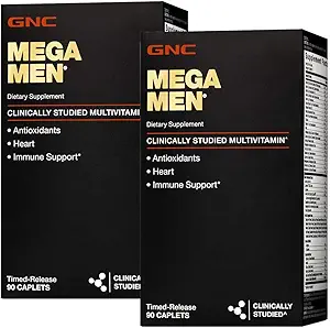 GNC Mega Hommes Multivitamines Santé cardiaque, et Immune Support.