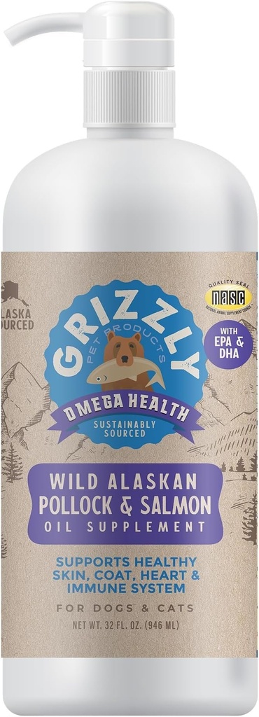 Grizzly Pet Products Omega Health Liquid Omega-3 Supplement voor honden en katten, 32 Ounce Fles