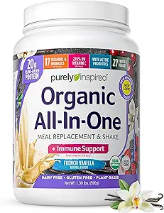 Purely Inspired All-in-One Vegan Protein Powder for Men & Women, French Vanilla (16 Servings) - Plant-Based Organic Protein Powder for Shakes & Smoothies - Gluten-Free Nutritional Meal Replacement