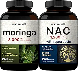 NatureBell Moringa Oleifera 8000mg Per Serving & NAC Supplement (N-Acetyl Cysteine) met Quercetine, 1.200mg Per Serving Bundle 2 Pack Gemaakt met Organic Moringa Leaf Powder Dubbele sterkte A