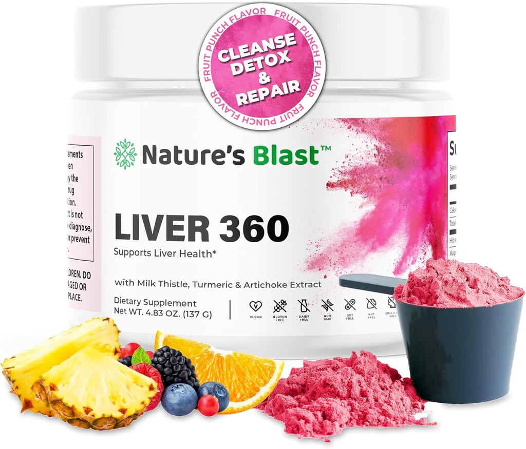 Lever 360 - Lever Reiniging Detox & Reparatie Poeder met melk distel, kurkuma & Artichoke Extract Fruit Punch smaak 
