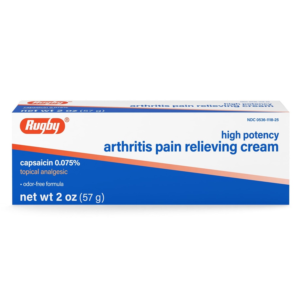 Rugby High Potency Capsaicin 0,075% Cream - Pain Relief Cream for Artritis - 2 Oz (57g), (1 Pack)