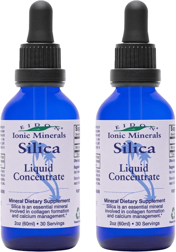 Eidon Liquid Silica Mineral Concentrate - Silica Supplement voor haar, huid en nagels, Silica Drops ter ondersteuning van collageen productie, Geen toegevoegde suiker - 2 oz, 2 Pack